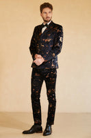 Laden Sie das Bild in den Galerie-Viewer, Gekerbtes Revers Doppelreihige schwarze Herren Hochzeitsanzüge