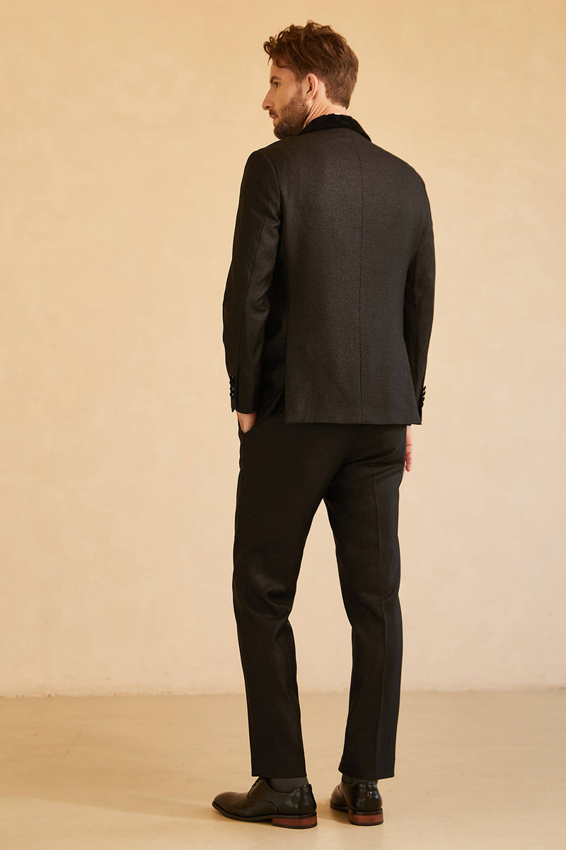 Laden Sie das Bild in den Galerie-Viewer, Schal Revers Ein Knopf Schwarz Hochzeitsanzüge für Männer