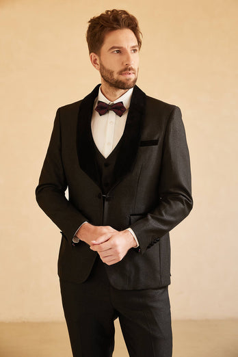 Schal Revers Ein Knopf Schwarz Hochzeitsanzüge für Männer