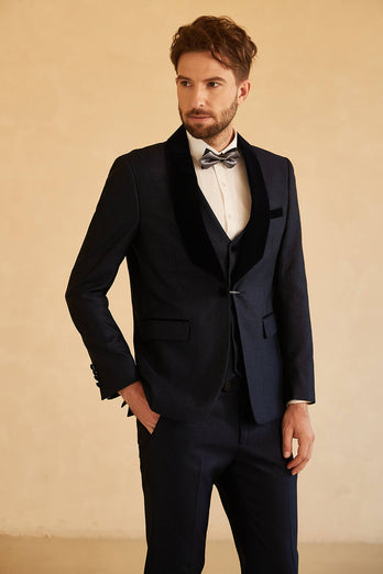 Schal Revers Ein Knopf Schwarz Hochzeitsanzüge für Männer