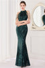 Laden Sie das Bild in den Galerie-Viewer, Meerjungfrau Neckholder Dunkelgrüne Pailletten langes Ballkleid