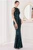Laden Sie das Bild in den Galerie-Viewer, Meerjungfrau Neckholder Dunkelgrüne Pailletten langes Ballkleid