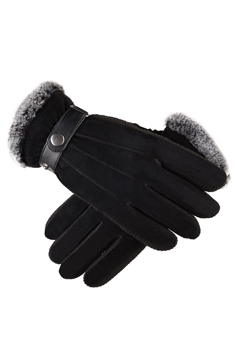 Schwarz Schnalle Schweineleder Warm Winter Herren Handschuhe mit Feder