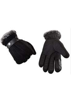 Schwarz Schnalle Schweineleder Warm Winter Herren Handschuhe mit Feder