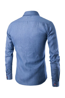 Baumwolle Langarm Übergröße Blau Herrenhemd