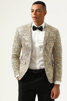 Laden Sie das Bild in den Galerie-Viewer, Glitzernder Champagner Pailletten Gekerbtes Revers Herren Ballblazer