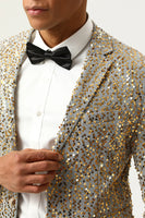 Laden Sie das Bild in den Galerie-Viewer, Glitzernder Champagner Pailletten Gekerbtes Revers Herren Ballblazer