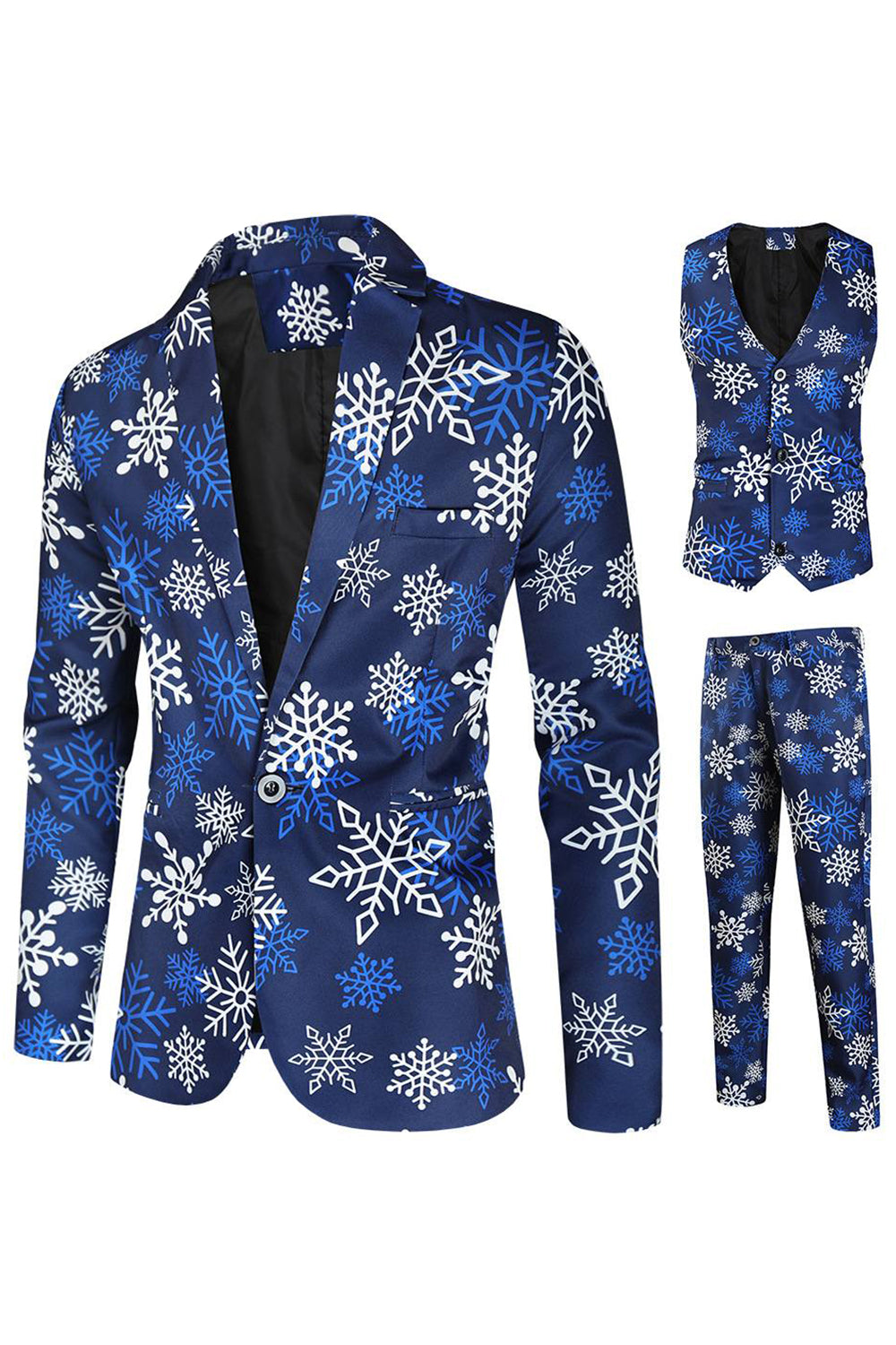 Blaue Schneeflocke bedruckt 3-teilige Herren Weihnachtsfeier Anzüge