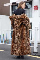 Laden Sie das Bild in den Galerie-Viewer, Brauner Leopard gekerbtes Revers Kunstfell Pelz Shearling Mantel