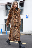 Laden Sie das Bild in den Galerie-Viewer, Brauner Leopard gekerbtes Revers Kunstfell Pelz Shearling Mantel