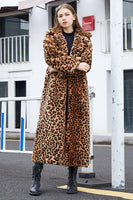 Laden Sie das Bild in den Galerie-Viewer, Brauner Leopard gekerbtes Revers Kunstfell Pelz Shearling Mantel