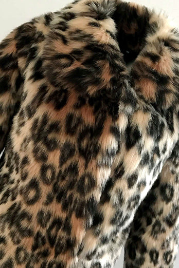 Brauner Leopard Revers Hals Midi Faux Pelz Shearling Mantel