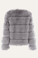 Laden Sie das Bild in den Galerie-Viewer, Grau flauschig Cropeed Shawl Revers Faux Pelz Shearling Mantel