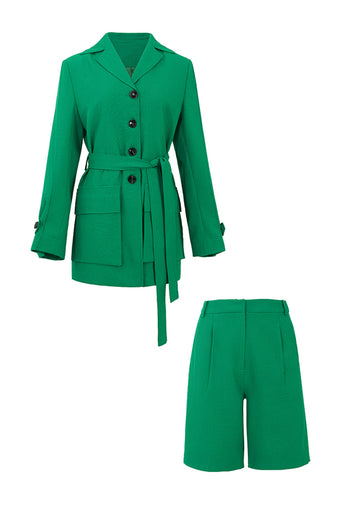 Grün mit Gürtel taillierte Damen Shorts und Blazer Anzug Set