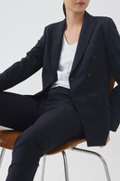 Laden Sie das Bild in den Galerie-Viewer, Schwarz gestreifter zweireihiger Damen Party Blazer