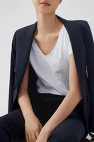 Laden Sie das Bild in den Galerie-Viewer, Schwarz gestreifter zweireihiger Damen Party Blazer