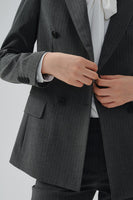 Laden Sie das Bild in den Galerie-Viewer, Schwarz gestreifter zweireihiger Damen Party Blazer