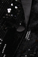 Laden Sie das Bild in den Galerie-Viewer, Glitzer Schwarze Pailletten Damen Abschlussball Blazer mit Federn