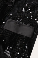 Laden Sie das Bild in den Galerie-Viewer, Glitzer Schwarze Pailletten Damen Abschlussball Blazer mit Federn