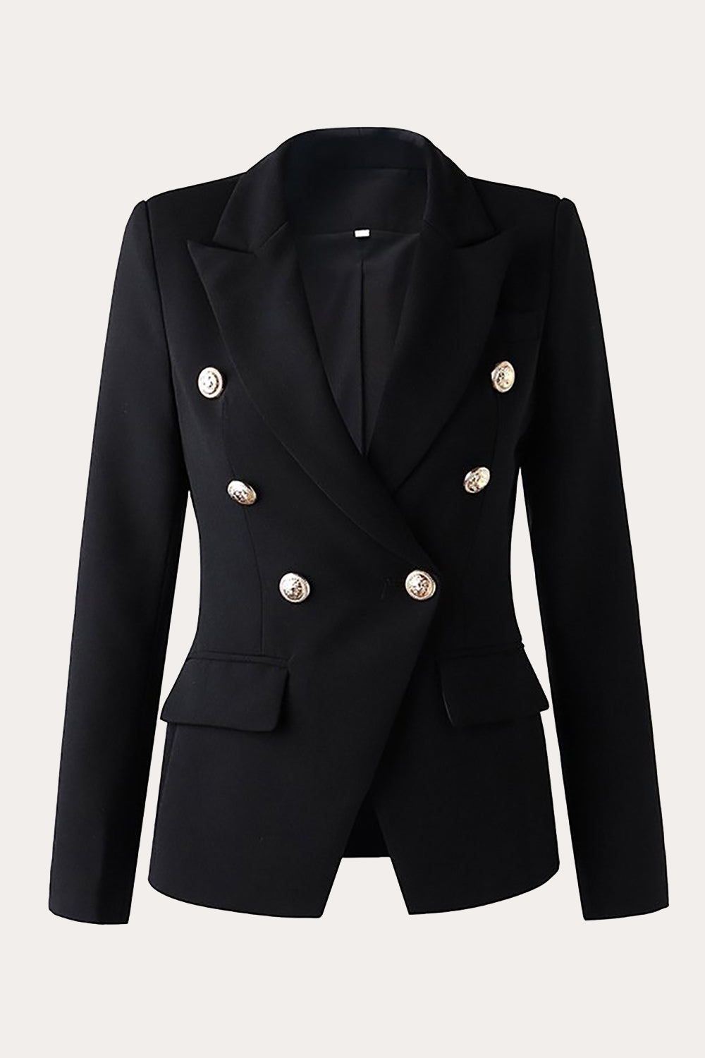 Schwarz Doppelreihiges Peak Revers Damen Party Blazer