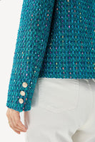 Laden Sie das Bild in den Galerie-Viewer, Dunkelblaue Tweed Offene Vorderseite Damen Jacke