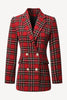 Laden Sie das Bild in den Galerie-Viewer, Rot karierter Tweed Zweireiher Damen Blazer