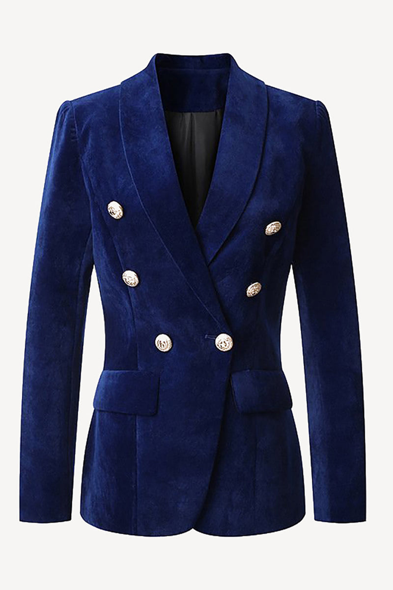 Laden Sie das Bild in den Galerie-Viewer, Marineblauer zweireihiger Schal Revers Damen Party Blazer