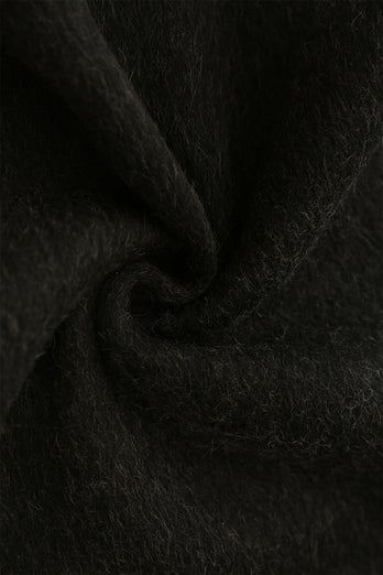 Schwarzer zweireihiger Slim-Fit-Mantel für lange Damen mit schwarzem Schirm Revers