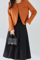 Laden Sie das Bild in den Galerie-Viewer, Orange Tweed Schal Revers Knopf Croppped Damen Mantel
