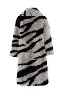 Laden Sie das Bild in den Galerie-Viewer, Dunkelgrauer Zebramuster-Imitations-Oversize-Mantel aus langem Kunstpelz-Lammfell