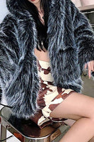 Laden Sie das Bild in den Galerie-Viewer, Schwarzer Festival-Kunstpelz-Lammfellmantel mit Kapuze