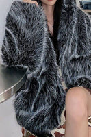 Laden Sie das Bild in den Galerie-Viewer, Schwarzer Festival-Kunstpelz-Lammfellmantel mit Kapuze
