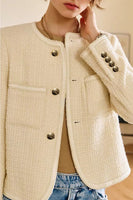 Laden Sie das Bild in den Galerie-Viewer, Schwarzer Tweed- Schal und Revers verkürzter Damenmantel