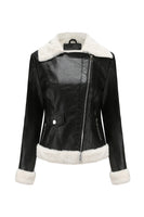 Laden Sie das Bild in den Galerie-Viewer, Schwarzer Fleece Kurzmantel mit Reißverschluss und gekerbtem Revers