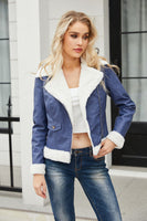 Laden Sie das Bild in den Galerie-Viewer, Schwarzer Fleece Kurzmantel mit Reißverschluss und gekerbtem Revers