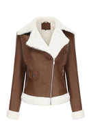 Laden Sie das Bild in den Galerie-Viewer, Schwarzer Fleece Kurzmantel mit Reißverschluss und gekerbtem Revers