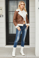 Laden Sie das Bild in den Galerie-Viewer, Schwarzer Fleece Kurzmantel mit Reißverschluss und gekerbtem Revers