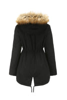 Laden Sie das Bild in den Galerie-Viewer, Armeegrüner Pelzkragen Kordelzug in der Taille verdickter mittlerer Mantel