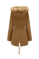 Laden Sie das Bild in den Galerie-Viewer, Armeegrüner Pelzkragen Kordelzug in der Taille verdickter mittlerer Mantel