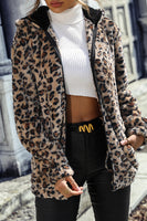 Laden Sie das Bild in den Galerie-Viewer, Grauer Leoparden Fleece Kapuzenmantel mit Reißverschluss