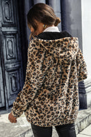 Laden Sie das Bild in den Galerie-Viewer, Grauer Leoparden Fleece Kapuzenmantel mit Reißverschluss