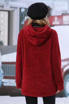 Rotes Fleece Sweatshirt mit Kapuze und Fronttasche