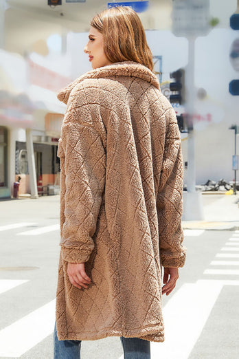 Kamel Fleece Midi-Mantel mit Knöpfen