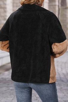 Schwarz-braune Winter Fleece Jacke mit Reißverschluss