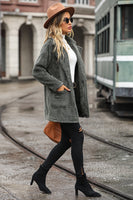 Laden Sie das Bild in den Galerie-Viewer, Grauer mittellanger Fleecemantel mit gekerbtem Revers