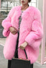 Laden Sie das Bild in den Galerie-Viewer, Hot Pink Schal Revers Oversized Kunstpelz Damenmantel