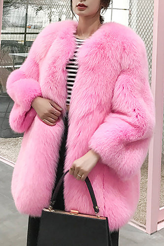 Hot Pink Schal Revers Oversized Kunstpelz Damenmantel