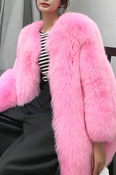 Hot Pink Schal Revers Oversized Kunstpelz Damenmantel