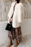 Laden Sie das Bild in den Galerie-Viewer, Hot Pink Schal Revers Oversized Kunstpelz Damenmantel