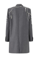 Laden Sie das Bild in den Galerie-Viewer, Glitzernder grauer zweireihiger Damenblazer mit Perlen